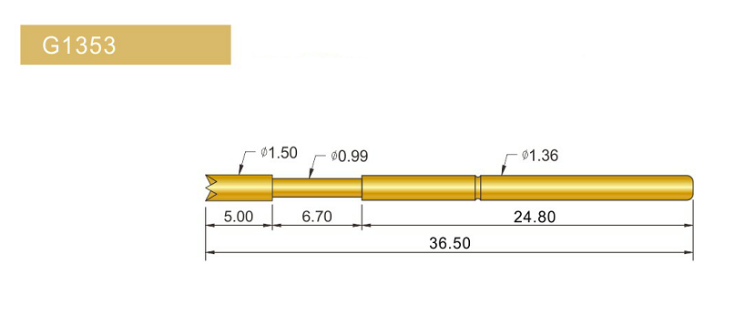 G1353-Q探針、四爪頭探針、1.36mm測試針、總長36.5mm、彈簧針圖片、測試針圖片、頂針圖片、探針圖片