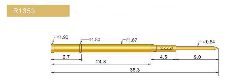 R1353-W探針套管、1.67mm測試針、總長38.3mm、彈簧針套管圖片、測試針套管圖片、頂針套管圖片、探針套管圖片